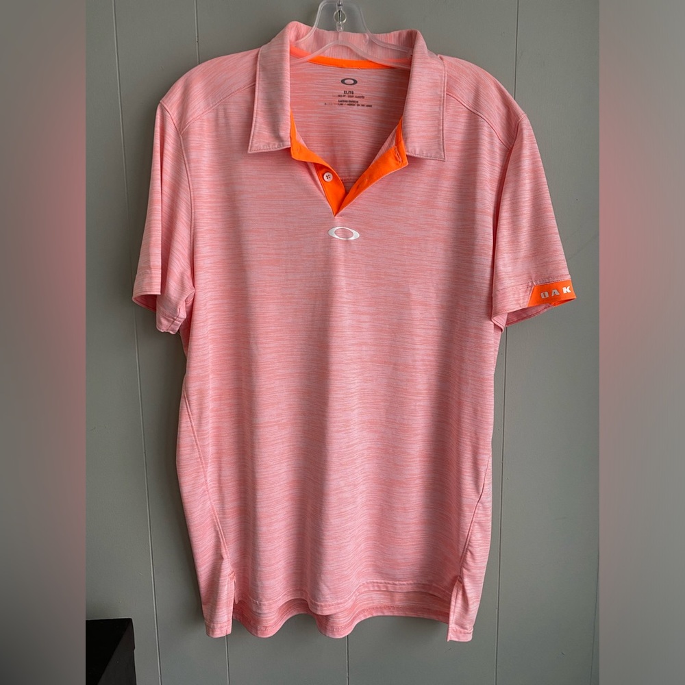 Oakley Men's Orange Neon Striped Golf Polo Shirt Men’s Size XL
